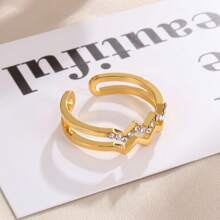 1入組精緻時尚波浪狀的曲線圓環別緻雙層女士結婚戒指奢華首飾類禮品 - 雙層線戒指-金色 - 查看 4