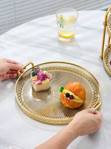 1 Ps Tray With Handle Design, Modern Double Handle Single Tray Suitable For Dining Table - Champagne - View 1