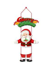 1 Pieza Decoración De Puerta Con Patrón De Dibujos Animados De Santa Claus Y Eslogan - Rojo y blanco - Ver 2
