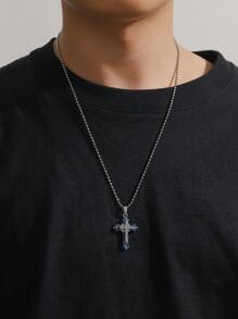 Những người đàn ông thời trang và phổ biến Rhinestone Decor Cross Charm Vòng cổ Punk Hip Pop Style Chất liệu hợp kim cho món quà trang sức và cho một vẻ ngoài sành điệu - Bạc - Xem 2