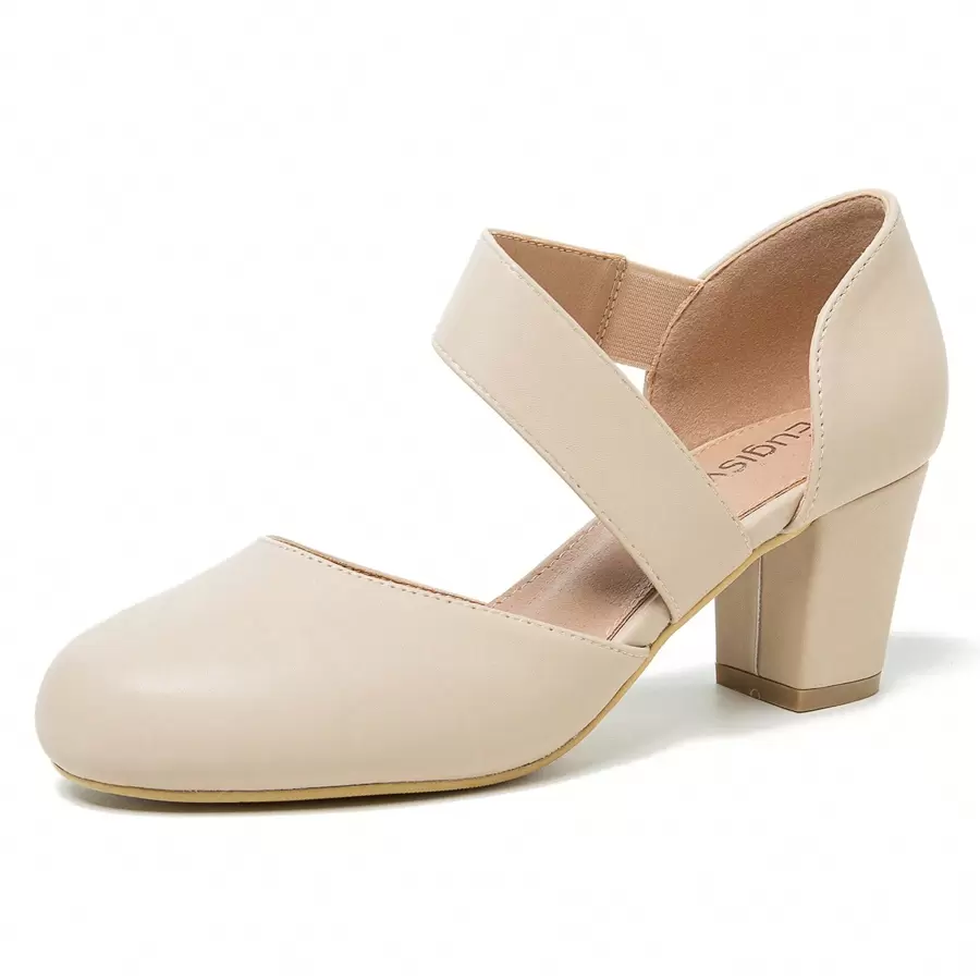 Women's Closed Round Toe Low Block Heels Pumps Crossed Strap D'Orsay Dress Wedding Bridal Party Office Shoes - Màu be - Xem 1