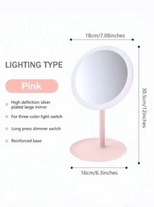 JESLED Led化妝鏡可調節亮度、三種色溫、梳妝鏡桌面旋轉角度補償鏡觸控開關鏡,圓形款式,1件粉色 - 粉色 - 查看 3