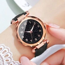 1入黑色時尚休閒商務女士pu皮革手錶