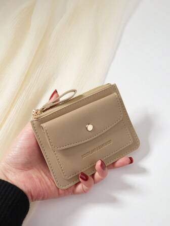 SOUTHLAND&KANGAROO Khaki Flip Cover Letter Embossed Zipper Small Wallet Coin Pocket Small Bifold Slim Wallet Thin Lightweight Multi Layer Portable ID Card Card Malist Fashion Modern For Anniversary For On Valentine Day For Birthday Gift For Gift For For Girls For Lady For Female Bag School Supplies For School Dorm Room & Back To School Gift Bag Present Valentines Card Holder Card Holder Wallet Business Card Holder Credit Card Holder Card Holder Women For Women Wallet Mini Wallet Purse Wallet Card Wallet