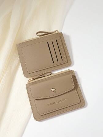 SOUTHLAND&KANGAROO 卡其色翻盖封面字母压纹拉链小钱包零钱包小号双折超薄钱包轻薄多层便携式身份证卡包时尚现代周年纪念情人节生日礼物女孩女士女包学校用品学校宿舍和返校礼品袋礼物情人节卡片夹卡夹钱包名片夹信用卡夹卡片夹女士女士钱包迷你钱包钱包钱包卡片钱包