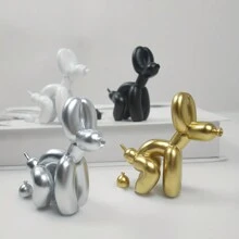 黑色創意搞笑小氣球狗狗雕塑,現代藝術坐著小氣球狗狗動物裝飾雕像適用於室內作為客廳,農家,臥室,辦公室,家具,壁櫥,架子裝飾用品 - 黑色 - 查看 4