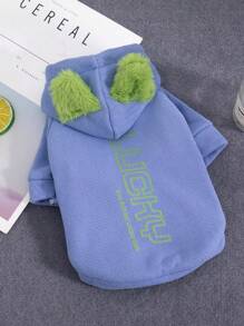 一件綠色耳朵時尚暖和又時髦的貓狗連帽衫,秋冬季節通用服飾 - 藍色 - 查看 4