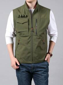 Chaleco Cargo Multibolsillos Para Hombre Para Pescar Al Aire Libre - Verde militar - Ver 1