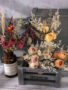 1束人工花卉,復古花束,玫瑰聖誕婚禮家庭裝飾照片道具假花