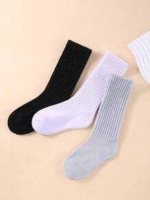 3 Trẻ em Màu thuần Dệt kim Cao Vớ Đầu gối Đối với Mùa thu Và Mùa Đông , Ấm áp Xà cạp Đối với Mỗi ngày Thời gian rảnh rỗi - Nhiều màu - Xem 3