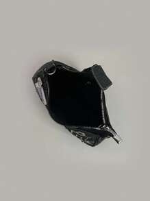 Y2K 复古摩托车风格星星包，可作为单肩包或腰包使用，非常适合音乐节、派对和宴会（手工制作的纽扣，随机选择，纽扣可能与图片不同）女士时尚星星印花女包，时尚星星镂空女包 - 黑色 - 查看 6