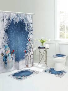1 Pieza Alfombra O Cortina De Ducha Con Diseño De Muñeco De Nieve Y Copo De Nieve - Multicolor - Ver 1
