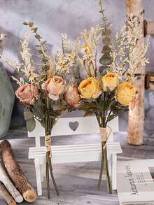 1束人工花卉,復古花束,玫瑰聖誕婚禮家庭裝飾照片道具假花