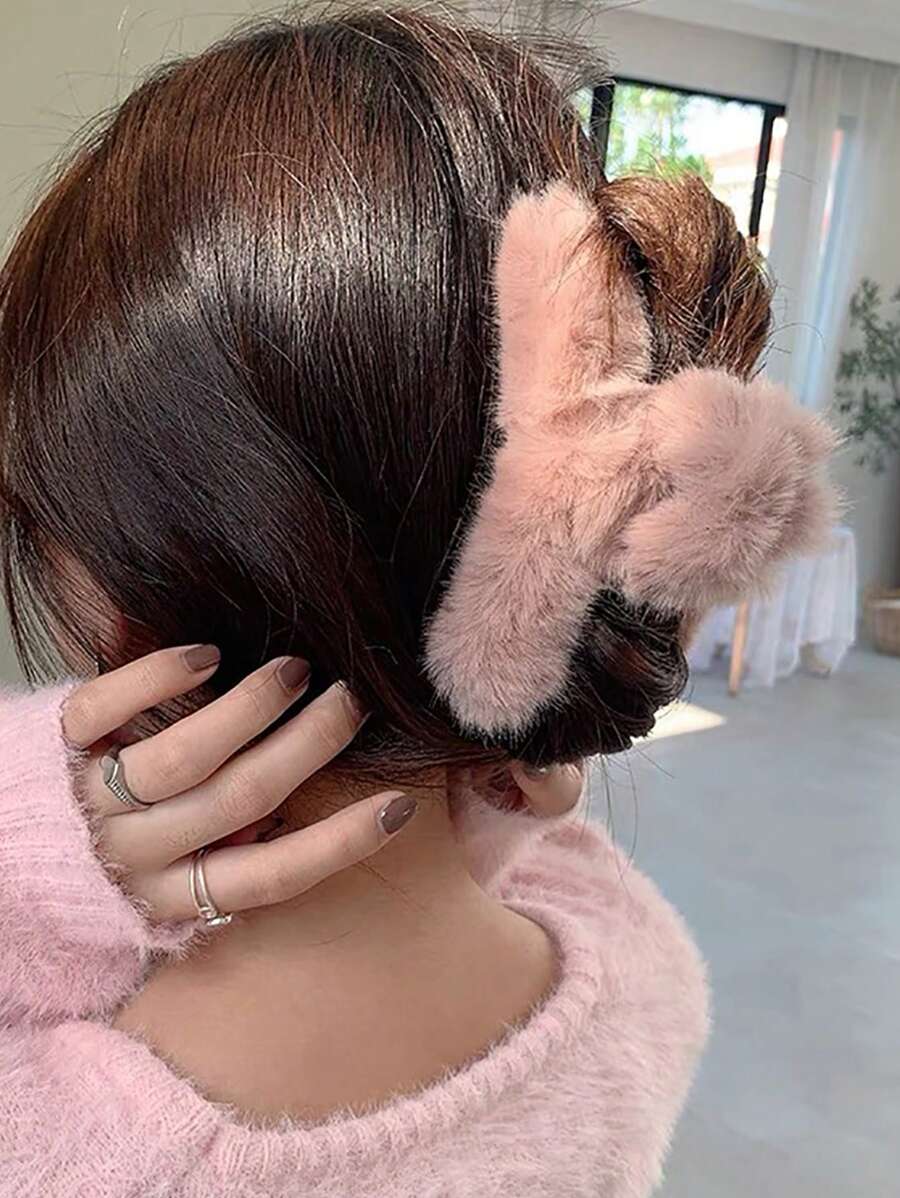 1 Kẹp Tóc Sang Trọng Màu Trơn Cho Mùa Thu Đông Dễ Thương - Hồng - Xem 1