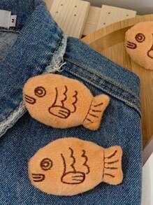 2pcs Cute Cartoon Plush Fish Shaped Brooch Pin For Backpack Sweater Decoration Braised Snapper Breast Needle Valentines Cute Stuff Therian - Multicolor - View 1