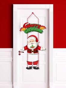 1 Pieza Decoración De Puerta Con Patrón De Dibujos Animados De Santa Claus Y Eslogan - Rojo y blanco - Ver 1