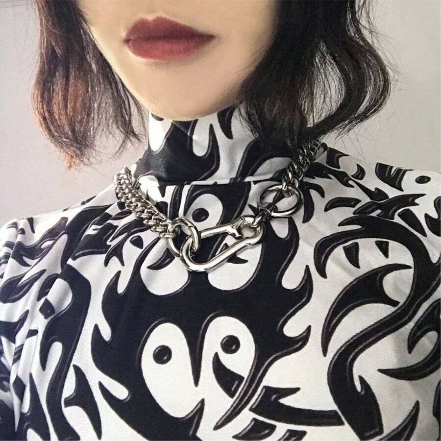 Punk Stainless Steel Necklace Pendant, Unisex Hip Hop Silver Color Couple Necklace Jewelry