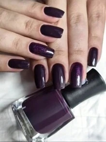 Charming 24 short square pressed nails Grape purple solid bright false nails with nail file and nail gel - Purple - View 1
