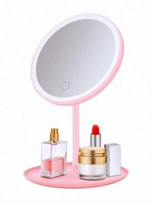 JESLED Led化妝鏡可調節亮度、三種色溫、梳妝鏡桌面旋轉角度補償鏡觸控開關鏡,圓形款式,1件粉色 - 粉色 - 查看 1