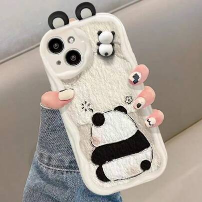 1pc 3D Panda Liquid Silicone Phone Case Compatible With IPhone 17/17 Air/17 Pro/17 Pro Max/16/16 Pro Max/15 Pro Max/13