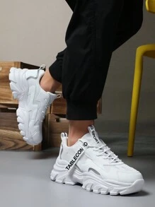 男士時尚舒適透氣休閒運動鞋,厚底、圓頭、綁帶、低幫 - 白色 - 查看 5