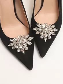 2pcs Multicolored Fashionable Hollow-Out Glass Rhinestone Shoe Decoration, Removable For DIY, Suitable For High Heeled Shoes, Fashionable And Personalized Clothing Matching - Silver - View 1