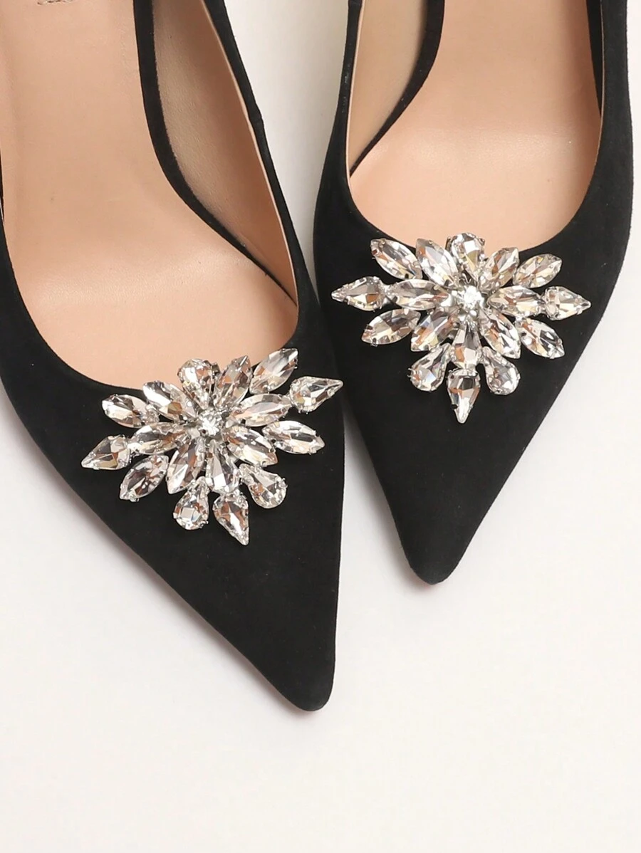 2pcs Multicolored Fashionable Hollow-Out Glass Rhinestone Shoe Decoration, Removable For DIY, Suitable For High Heeled Shoes, Fashionable And Personalized Clothing Matching - Silver - View 1