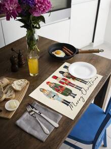 1pc Linen Nutcracker Christmas Themed Placemat Decoration - Multicolor - View 5