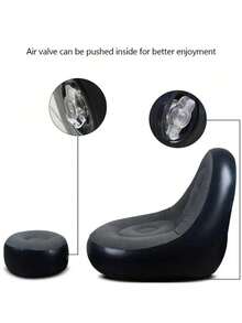 Silla inflable con otomana y soporte para tazas, sofá portátil, tumbona de aire, sofá perezoso para camping, juegos, almuerzo, jardín, fiesta, disfrutar de tomar el sol - Caqui - Ver 4