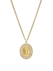 一根18k鍍金金色不銹鋼鏈,帶鑽石的維多利亞橢圓形項鍊。適用於男女情侶的新年、聖誕節、萬聖節,復古簡單、時尚流行,中性設計,適用於日常和派對場合 - 金色 - 查看 2