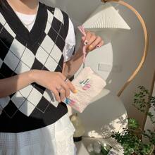 韓國風格可愛印花拉繩化妝包，1入組便攜式拉鍊化妝包，適用於旅行，存放口紅、眼影、化妝掃等小物品，化妝包化妝袋護膚品袋化妝品袋洗漱包裝箱旅行必備郵輪必備宿舍必備婚禮伴娘禮物母親節禮物生日禮物朋友和老師的禮物家居裝飾浴室客廳臥室裝飾浴室收納盒珠寶收納盒唇部油收納盒指甲油收納盒收納化妝品收納盒化妝箱 - 淺粉色 - 查看 3