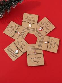 6pcs/set Christmas Themed Vintage Santa Claus, Christmas Tree, Snowman, Reindeer, Cane, Stocking Pendant & Merry Christmas Greeting Card Design Women Bracelet Set - Multicolor - View 2