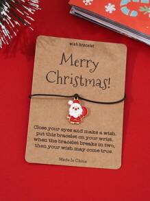 6pcs/set Christmas Themed Vintage Santa Claus, Christmas Tree, Snowman, Reindeer, Cane, Stocking Pendant & Merry Christmas Greeting Card Design Women Bracelet Set - Multicolor - View 8