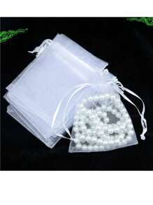 10入組7*9公分小尺寸網眼拉繩袋,迷你白色透氣飾品包裝袋 - 白色 - 查看 4