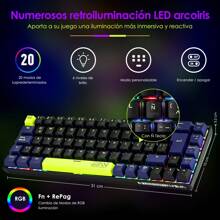 Teclado Mecánico Bluetooth con letra ñ, 69 Teclas Teclado Gamer Profesinal, Teclado Español Inalámbrico RGB con Cable/2.4G/BT, Teclado Gamer con Outemu Rojo Switches, Teclado Inalámbrico de Teclas Reemplazables - Negro - Ver 3
