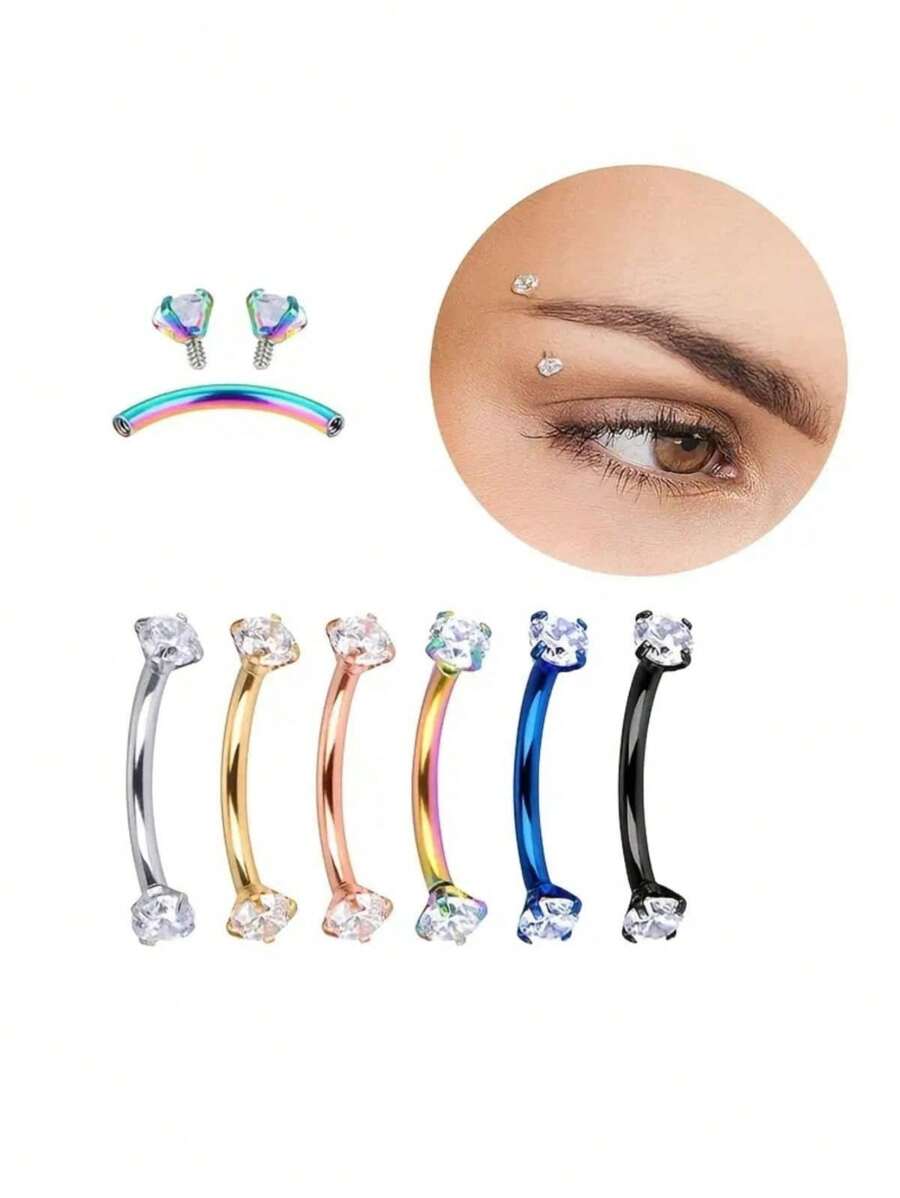 6 cái 16G Trong sáng Khối Zirconia  Ống xâu dây Cong Barbell Lông mày Hạt tai Nhẫn Đồ trang sức xuyên thấu 8mm 10mm - Nhiều màu - Xem 1