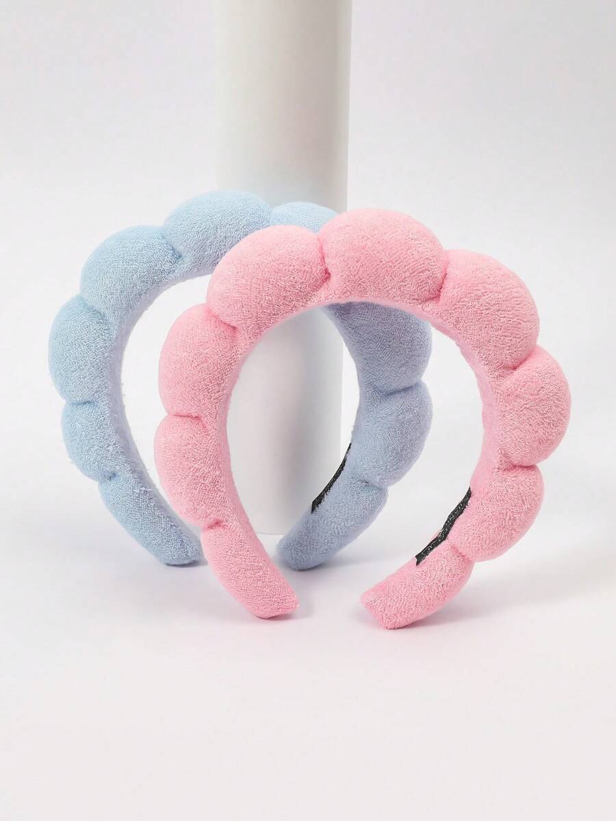 2 Piece Puffy Makeup Headband Spa Headband for Women Sponge & Terry