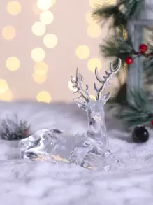 1 Pc Christmas Creative And Cute Transparent Simulation Prone Position Elk Handicraft Decorations,Suitable For Autumn Decoration And Christmas Holiday Home Decoration Cabinets And Bookshelves Display Cabinet And Dining Table Storage Rack,Christmas Present Best Gifts Birthday