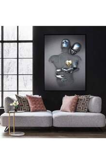 1pc Unframed Black & Gold Love Figure Statue Painting Modern Art Poster For Living Room Home Wall Decor,Wall Art,Canvas Gifts Birthday Graduation