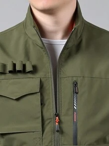 Chaleco Cargo Multibolsillos Para Hombre Para Pescar Al Aire Libre - Verde militar - Ver 4