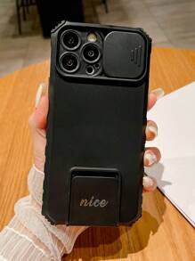 1入黑色手機殼,隱藏支架和機械風格,保護相機 + 1入帶有金屬字母標誌的手機殼,兼容iphone,防掉落 - 黑色 - 查看 1