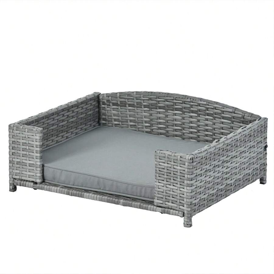 Dog Bed, Pet Bed, Pet Enclosures, Pet Outdoor Furniture, Pet Patio Furniture, Seasonal PE Wicker Pet Furniture, Dog Bed With Cushion - 淺灰色 - 查看 1