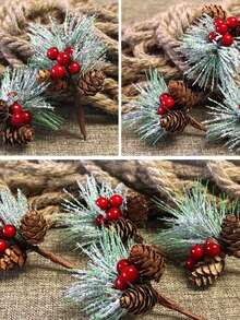 10入組人造聖誕紅果撿選,假松果莓果霜冷松撿噴霧,適用於假期派對用品和聖誕樹裝飾 - 彩色 - 查看 4