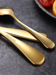 24入組不鏽鋼餐具套裝,西式晚餐用牛排刀、叉、匙餐具套裝及禮盒包裝。簡約廚房餐具套裝,可供6人使用,包括牛排刀、叉、匙和茶匙 - 金色 - 查看 4