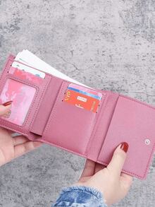 1個暗粉色花卉印花pu材質的三折迷你短錢包,適合女性日常使用,約會禮物及學生簡單的短硬幣包,卡包,多卡位,多卡空間 - 珊瑚粉 - 查看 3