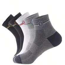 5雙/包男士條紋盾牌標誌透氣半長筒襪子 - 彩色 - 查看 1