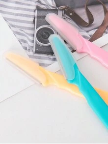 眉毛修剪器和剃须刀，1 件去角质皮肤刨削工具，身体脱毛修剪器和面部及眉毛剃须刀长柄刀片带精密盖女士眉毛塑形工具适合旅行使用 - 藍色 - 查看 5