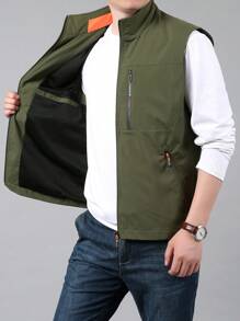 Chaleco Cargo Multibolsillos Para Hombre Para Pescar Al Aire Libre - Verde militar - Ver 3