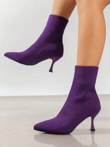 Ladies' Elegant & Comfortable Knitted Solid Color Shoes For Autumn/winter - Purple - View 2