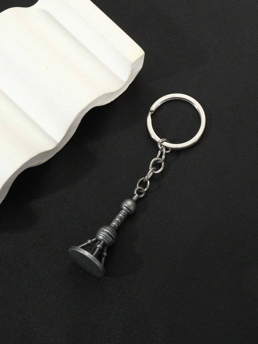 1pc Men's Silver Pearl Tv Tower Shaped Keychain For Car Keys, Daily Use - Silver - View 1